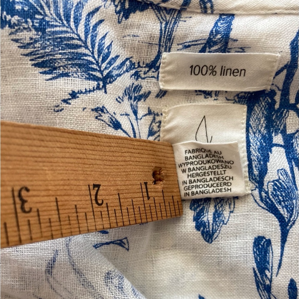 JOIE 100% Linen Tropical Blue/White Toile Print Button-Down Blouse 1X Botanical - Picture 6 of 9